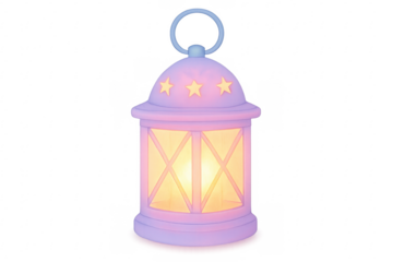 Glowing ramadan lantern with stars on transparent background