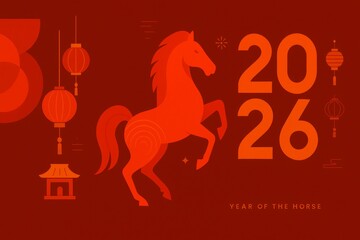 Minimalist Chinese New Year 2026 Year of the Horse Vector
