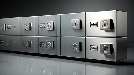 Rows of metal storage lockers with secure locking mechanisms