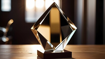 An image of a nicely created crystal blank trophy in high definition. The prize appears to be prepared for presentation to a worthy person, ready to be inscribed with a name or an accomplishment.