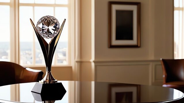 An image of a nicely created crystal blank trophy in high definition. The prize appears to be prepared for presentation to a worthy person, ready to be inscribed with a name or an accomplishment.