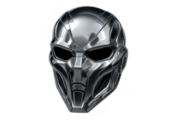 Silver metallic futuristic warrior helmet mask on transparent background