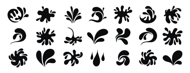 Monochrome doodle water drops and splashes line art hand drawn