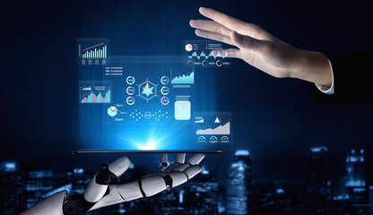 An AI data analytics interface for visualizing business performance metrics. A collection of AI generated charts for strategic reporting and analysis. Motif