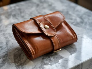 Handcrafted Brown Leather Wallet with Brass Snap Closure