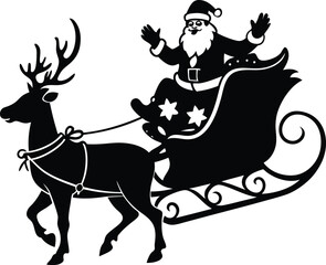 Santa's Journey: A festive illustration of Santa Claus riding in his sleigh, pulled by a reindeer, ready to deliver gifts on Christmas Eve, capturing the spirit of the holiday season.