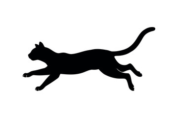 Clean Silhouette of Jumping Cat on White 