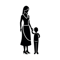 Clean Silhouette of Mother with Child on White Background