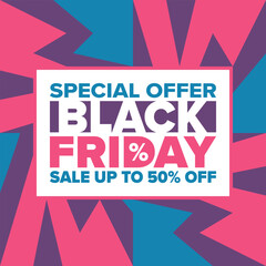 Black Friday. Sale up to 90% off. Biggest sale of the year. Special offer banner. Holiday shopping in United States. Super season deal in November. Discount badge. Creative vector template