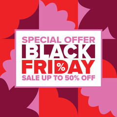 Black Friday. Sale up to 90% off. Biggest sale of the year. Special offer banner. Holiday shopping in United States. Super season deal in November. Discount badge. Creative vector template