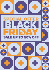 Black Friday. Sale up to 90% off. Biggest sale of the year. Special offer banner. Holiday shopping in United States. Super season deal in November. Discount badge. Creative vector template