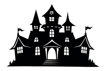 Clean Silhouette of Haunted House on White Background