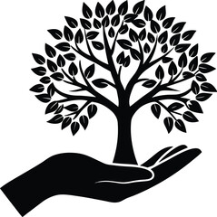 hand holding tree silhouette vector illustration