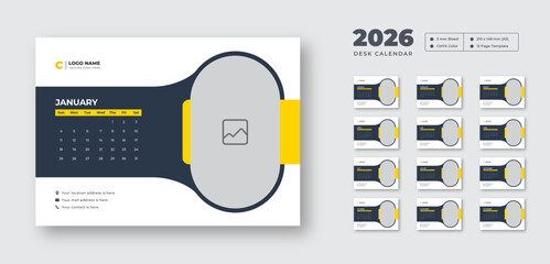 2026 desk calendar template | Editable vector planner with Sunday start | Clean printable layout for corporate or office use
