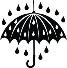 black umbrella vector illustration in rain