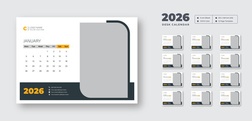 2026 desk calendar template | 12-month editable layout | Clean printable design for desktop organization