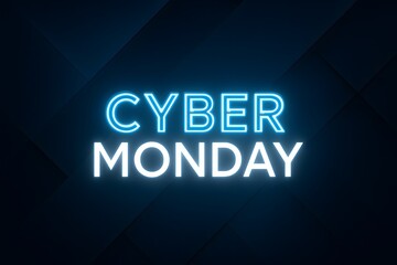 Clean minimalist Cyber Monday banner with futuristic typography in blue and white tones, designed for modern digital advertising.