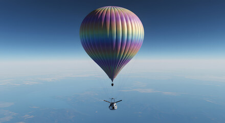 Fototapeta premium Experience the thrill of space tourism with a vibrant hot air balloon against a clear blue sky on an adventure