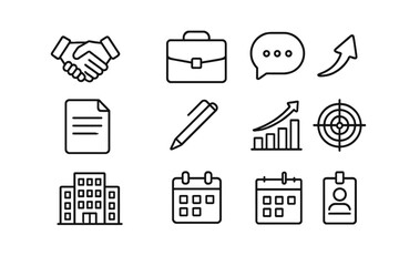 Negotiation Icons Set. Outline icon set of negotiating promotions: handshake, briefcase, speech bubble,