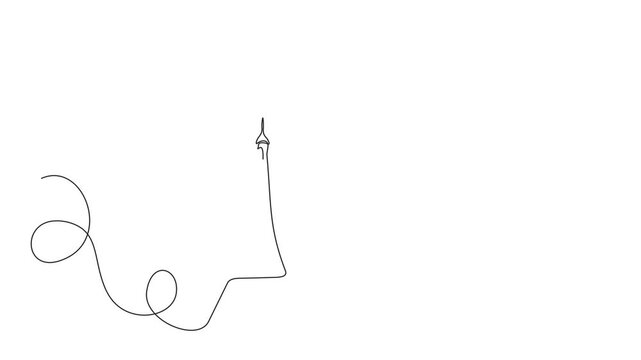 Animated self drawing of continuous line draw Eiffel tower of Paris with flying airplane. Travel Concept.  Full length one line animation. 4K	