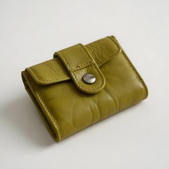 Olive Green Leather Wallet with Metal Button Closure