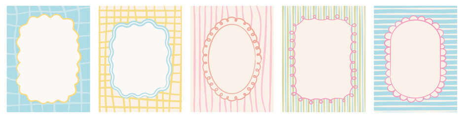 Christmas hand-drawn border frame set with vintage flair. Festive red, green, and pink vector backgrounds ideal for holiday marketing, invitations, greeting cards, posters, and seasonal projects