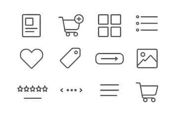 Minimalist E-commerce Icons. Outline icon set of minimalist e-commerce layouts: clean product card, outline