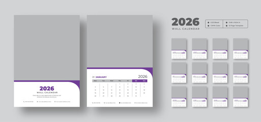 2026 monthly wall calendar design  | Week starts on Monday, A3 size | Editable 12-page vector template | Monthly planner design in corporate and business style