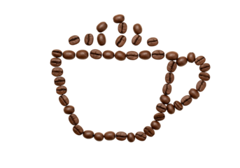 Coffee cup shape formed with roasted coffee beans