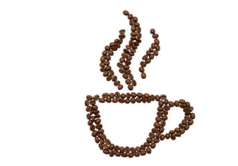 Coffee cup shape made from roasted coffee beans transparent background