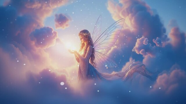 beautiful angel fairy with clouds