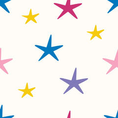 Seamless pattern with colorful stars on a light background for party or kids birthday