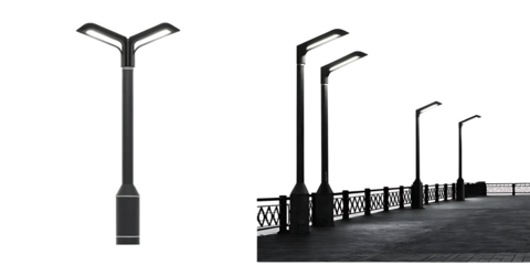 Sleek street lamps on dark background isolated on a transparent background lamp post