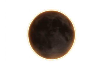 Total solar eclipse looking from space on transparent background