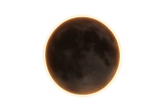 Total solar eclipse looking from space on transparent background