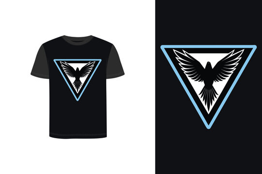 Tshirt mockup eagle wings spread inside a light blue triangle emblem bird