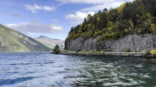 Autumn forest on the cliffs overlooking the fjords