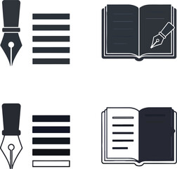 Creative writing icons pen and paper symbol set elegant design for education and business concepts