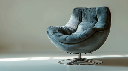 Modern blue velvet chair with metal base and soft cushions