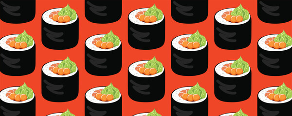 Sushi rolls seamless pattern for Asian restaurant design, menu decoration, packaging, and branding