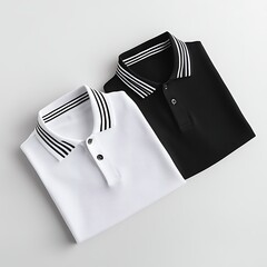 Black and white polo shirts with striped collars