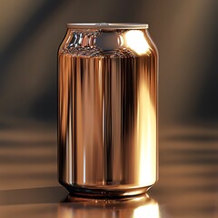 Shiny metallic soda can reflecting light with smooth texture