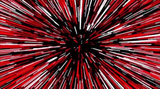 Hyperspace Jump Warp Speed Visual Fx/ Animation of a stunning space themed background of an neon hyperspace jump with white and red warp speed visual fx and shining starburst in a seamless loop