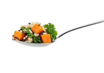 Healthy food served on spoon culinary concept