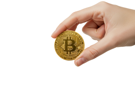 Hand holding gold cryptocurrency coin isolated - Powered by Adobe