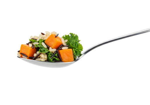 Healthy food served on spoon culinary concept