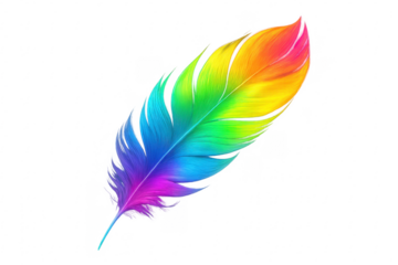 Rainbow feather showing vibrant colors and transparent background