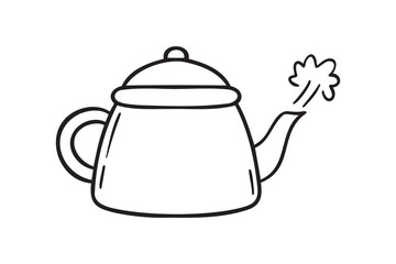 kettle boiling icon doodle hand drawn. Outline line drawing clipart symbol