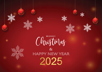 Merry Christmas and Happy New Year 2025 Red Festive Background