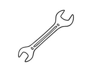 Wrench construction tool repair icon doodle hand drawn. Outline line drawing clipart symbol